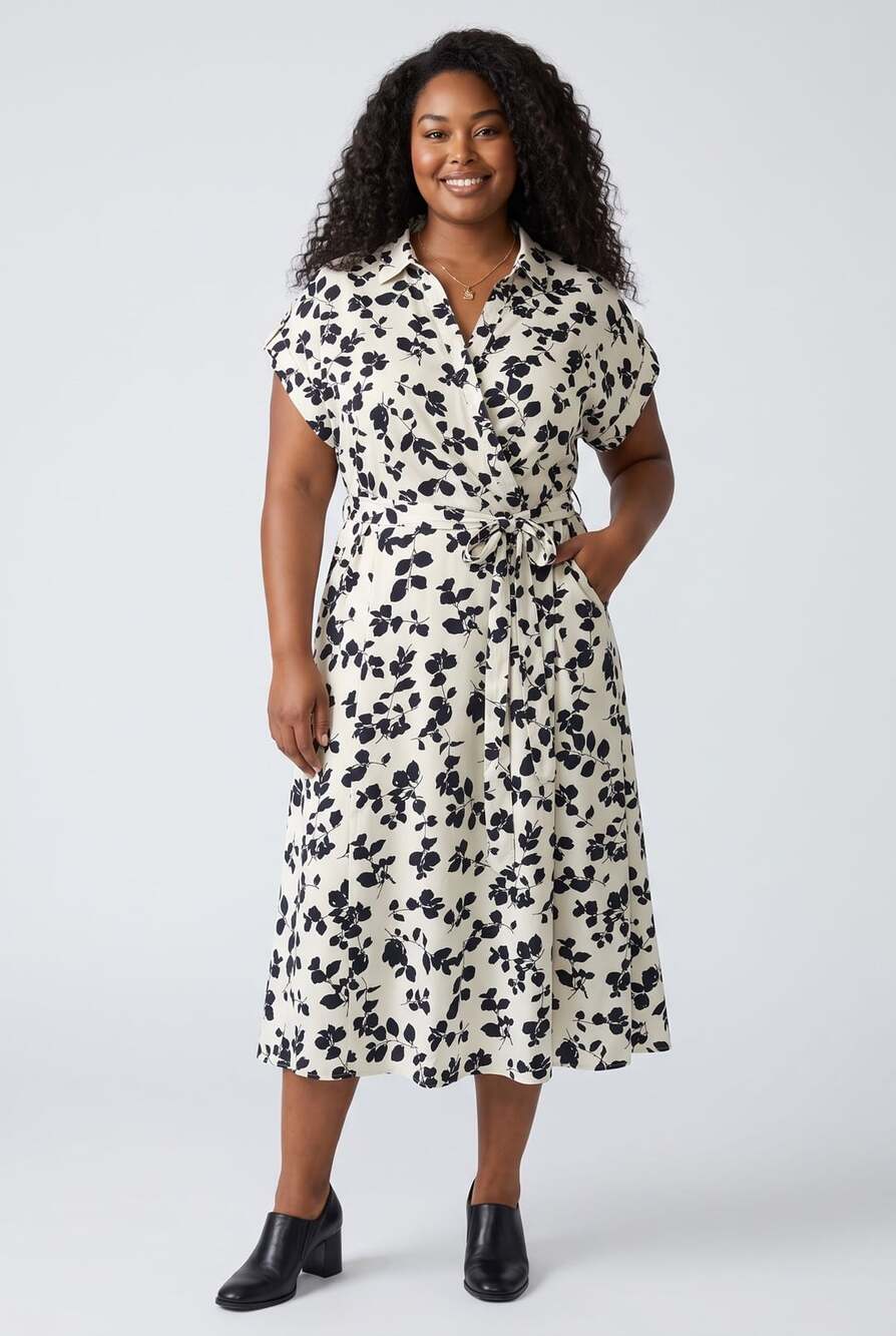 Lauren Ralph Lauren Leaf Print Belted Crepe Dress Size 16W
